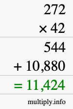 How to calculate 272 times 42 using long multiplication