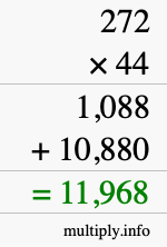 How to calculate 272 times 44 using long multiplication