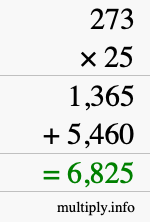 How to calculate 273 times 25 using long multiplication