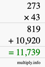 How to calculate 273 times 43 using long multiplication