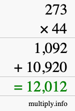 How to calculate 273 times 44 using long multiplication