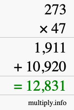 How to calculate 273 times 47 using long multiplication