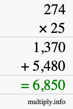 How to calculate 274 times 25 using long multiplication How to calculate 274 times 25 using long multiplication
