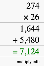 How to calculate 274 times 26 using long multiplication