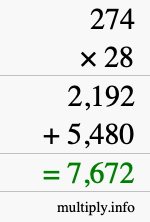 How to calculate 274 times 28 using long multiplication How to calculate 274 times 28 using long multiplication
