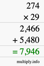 How to calculate 274 times 29 using long multiplication