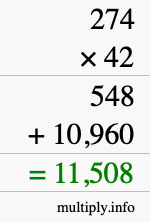 How to calculate 274 times 42 using long multiplication
