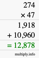 How to calculate 274 times 47 using long multiplication