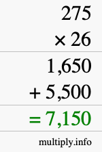 How to calculate 275 times 26 using long multiplication