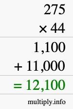 How to calculate 275 times 44 using long multiplication