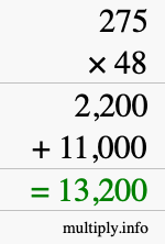 How to calculate 275 times 48 using long multiplication