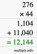 How to calculate 276 times 44 using long multiplication