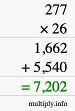 How to calculate 277 times 26 using long multiplication
