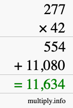 How to calculate 277 times 42 using long multiplication