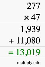 How to calculate 277 times 47 using long multiplication