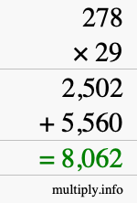 How to calculate 278 times 29 using long multiplication
