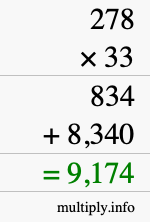 How to calculate 278 times 33 using long multiplication
