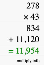 How to calculate 278 times 43 using long multiplication