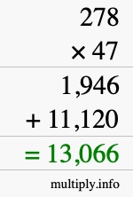 How to calculate 278 times 47 using long multiplication