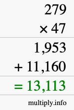 How to calculate 279 times 47 using long multiplication