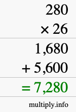 How to calculate 280 times 26 using long multiplication How to calculate 280 times 26 using long multiplication