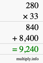 How to calculate 280 times 33 using long multiplication How to calculate 280 times 33 using long multiplication