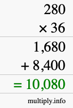 How to calculate 280 times 36 using long multiplication How to calculate 280 times 36 using long multiplication