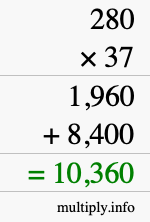 How to calculate 280 times 37 using long multiplication