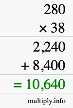 How to calculate 280 times 38 using long multiplication How to calculate 280 times 38 using long multiplication