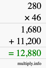 How to calculate 280 times 46 using long multiplication