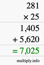 How to calculate 281 times 25 using long multiplication How to calculate 281 times 25 using long multiplication