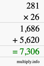 How to calculate 281 times 26 using long multiplication How to calculate 281 times 26 using long multiplication