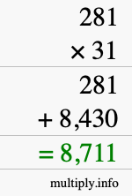 How to calculate 281 times 31 using long multiplication How to calculate 281 times 31 using long multiplication