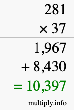 How to calculate 281 times 37 using long multiplication