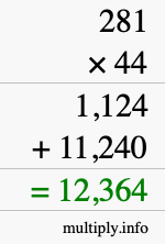How to calculate 281 times 44 using long multiplication