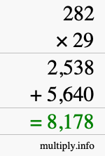 How to calculate 282 times 29 using long multiplication