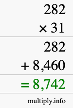 How to calculate 282 times 31 using long multiplication