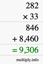 How to calculate 282 times 33 using long multiplication How to calculate 282 times 33 using long multiplication