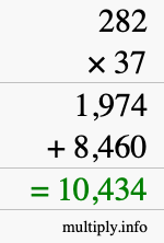 How to calculate 282 times 37 using long multiplication