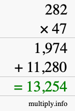 How to calculate 282 times 47 using long multiplication