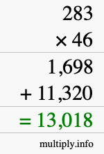How to calculate 283 times 46 using long multiplication