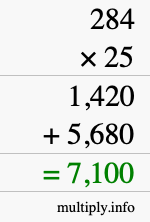 How to calculate 284 times 25 using long multiplication How to calculate 284 times 25 using long multiplication