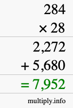 How to calculate 284 times 28 using long multiplication How to calculate 284 times 28 using long multiplication