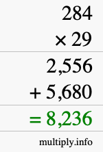 How to calculate 284 times 29 using long multiplication