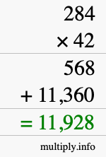 How to calculate 284 times 42 using long multiplication