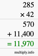 How to calculate 285 times 42 using long multiplication