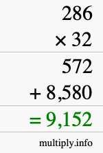How to calculate 286 times 32 using long multiplication