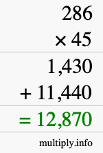 How to calculate 286 times 45 using long multiplication