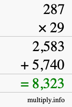 How to calculate 287 times 29 using long multiplication
