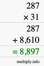 How to calculate 287 times 31 using long multiplication How to calculate 287 times 31 using long multiplication